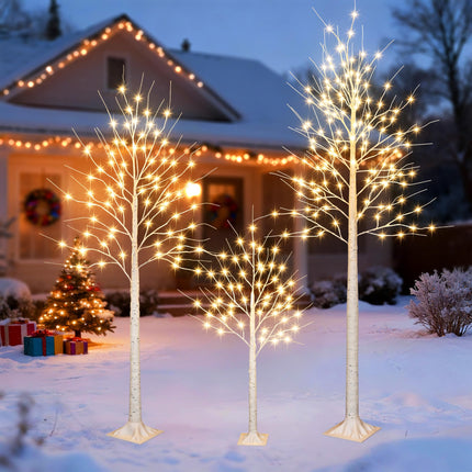iBaycon 4FT 6FT and 8FT Birch Trees, Set of 3 Lighted Birch Tree LED Artificial Tree with 8 Modes Timer, Prelit Light Up Trees for Indoor and Outdoor Party Holiday Christmas Decorations