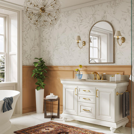 Brauthon Arched Beaded Mirror for Bathroom, 24"x36" Antique Gold Arch Vanity Wall Mirror, Retro Brass Metal Frame Champagne Bronze Mirror for Bedroom Dressing Room Entryway Fireplace