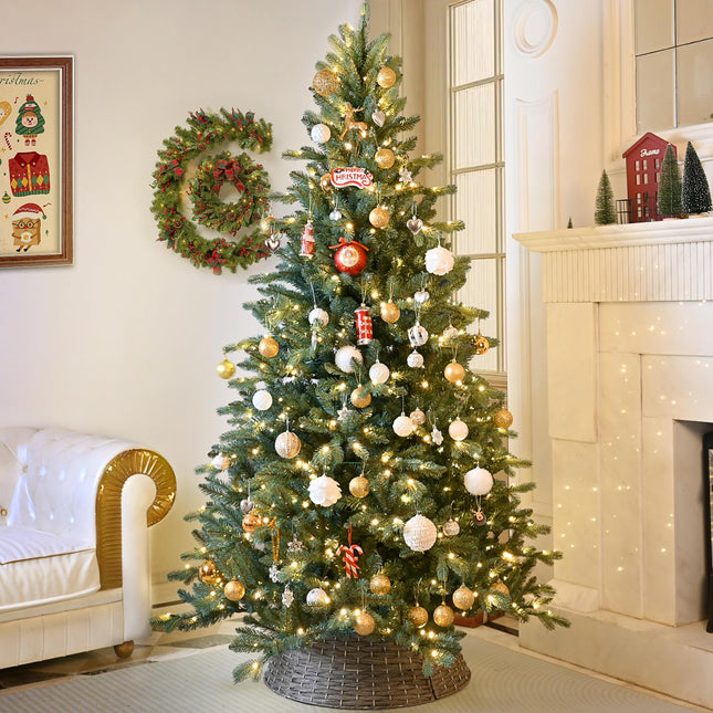 Bulexwish 5ft Prelit Artificial Christmas Tree, Blue Spruce Xmas Tree with Lights & Easy Setup Hinged Design, Realistic PE/PVC Needles Christmas Decor for Home & Office Holiday