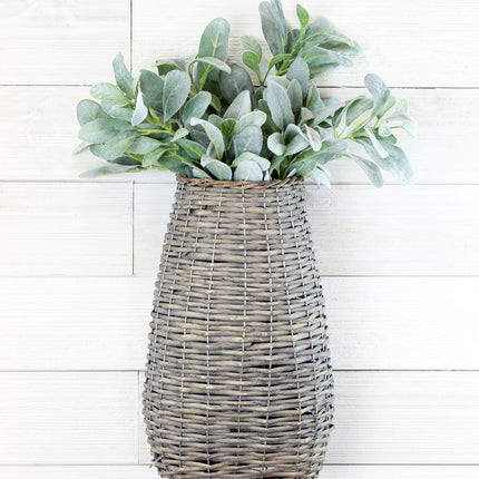 AuldHome Design Wall Hanging Pocket Basket; Woven Wicker Rustic Farmhouse Gray Washed Long Basket; 17 x 9 x 5 Inches