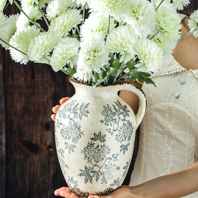 Enra Vintage vase with Handle,Blue and White Ceramic Decorative Flower vase, Chinoiserie Floral Vase,Large Rustic Vases for Home Decors, Living Room, Bookshelf, Office，9.7 inch