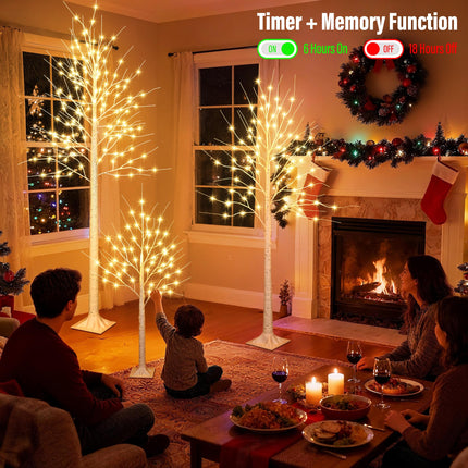 iBaycon 4FT 6FT and 8FT Birch Trees, Set of 3 Lighted Birch Tree LED Artificial Tree with 8 Modes Timer, Prelit Light Up Trees for Indoor and Outdoor Party Holiday Christmas Decorations