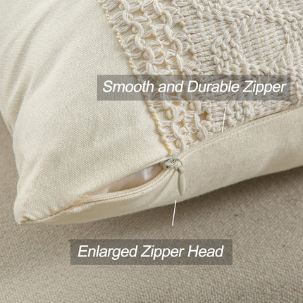 Mayler Yee Lumbar Throw Pillow Covers 12 x 20 Inch 1PC for Farmhouse Living Room, Cotton & Burlap Textured Striped Woven Boho Pillow Covers (Beige & Brown, Single Striped)