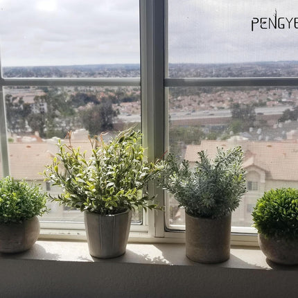 PENGYEE 4 Pack Small Fake Plants, Artificial Plants Indoor for Home Decor, Small Faux Plants Indoor, Fake Plants in White Pot for Bathroom Bedroom Kitchen Office Farmhouse Room Shelf Decor