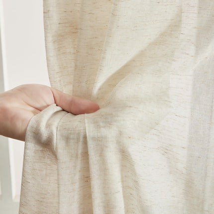 HLC.ME Lena Burlap Flax Linen Semi Sheer Privacy Sun Light Filtering Transparent Window Tab Top Short Thick Curtains Drapery Panels for Bedroom & Office, 2 Panels (54 W x 72 L, Natural Linen)