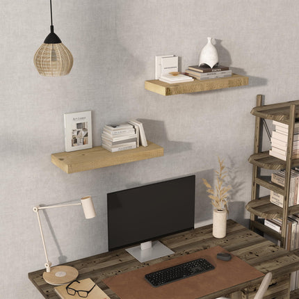 Acovy 8 INCH DEEP Rustic Reclaimed Barnwood Floating Shelves Wall Mounted, Wall Shelves with Invisible Bracket for Living Room, Bathroom, Bedroom and Kitchen, 24 Inch Width Set of 2, Natural