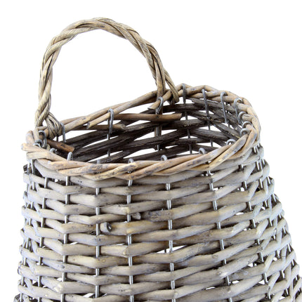 AuldHome Design Wall Hanging Pocket Basket; Woven Wicker Rustic Farmhouse Gray Washed Long Basket; 17 x 9 x 5 Inches