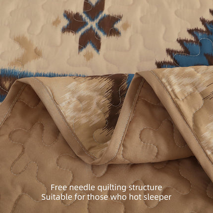 Dintszyayue Boho Quilt Set King Size,3 Pieces Aztec Texture Bedspread Brown Southwestern Coverlet Set Soft Lightweight Bed Cover for All Season Microfiber Bedding with 2 Pillowcases(Brown,104"x90")