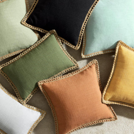 Phantoscope Pack of 2 Farmhouse Decorative Throw Decorative Pillow Cover Burlap Linen Trimmed Tailored Edges, Mustard Yellow, 18 x 18 inches, 45 x 45 cm