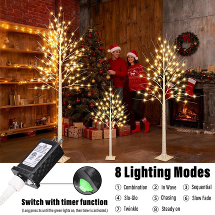 iBaycon 4FT 6FT and 8FT Birch Trees, Set of 3 Lighted Birch Tree LED Artificial Tree with 8 Modes Timer, Prelit Light Up Trees for Indoor and Outdoor Party Holiday Christmas Decorations