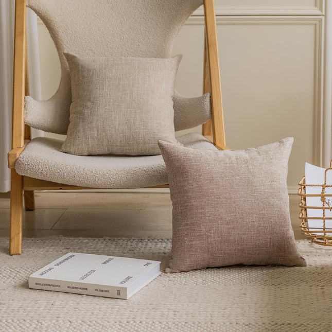Home Brilliant Set of 2 Linen Throw Pillow Covers 18x18 Decorative Farmhouse Throw Pillow Cases Rustic Square Throw Pillows for Couch Sofa Decoration, 18 x 18 Inch, Burlap